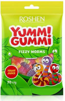 YUMMI GUMMI kyslé červíky 70g želé cukrovinky s ovocnými príchuťami 