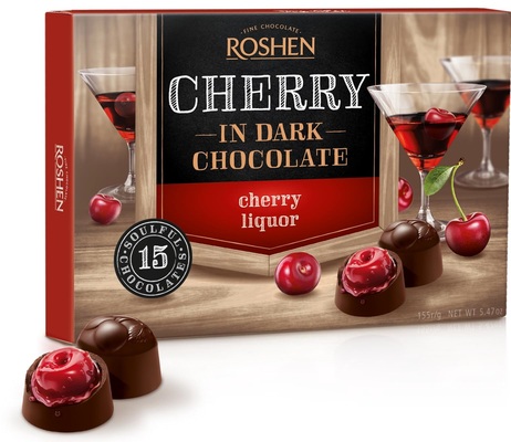 CHERRY IN DARK CHOCOLATE 155g pralinky z horkej čokolády plnené s višňou v alkohole
