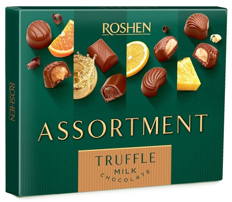 Roshen assortment truffle 148g zmes praliniek z mliečnej čokolády s rôznymi náplňami